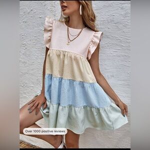 Color block sear sucker dress